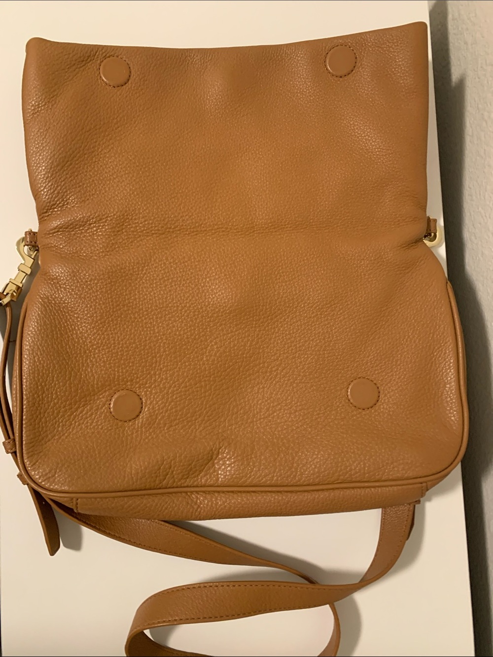 Tory Burch Cognac Leather Fold-Over Crossbody with Gold Logo - Picture 4 of 4